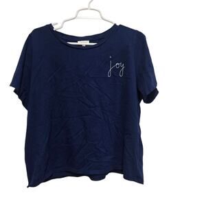 Ella Moss XXL Navy Blue “Joy” Embroidered Tee Casual Short Sleeve
